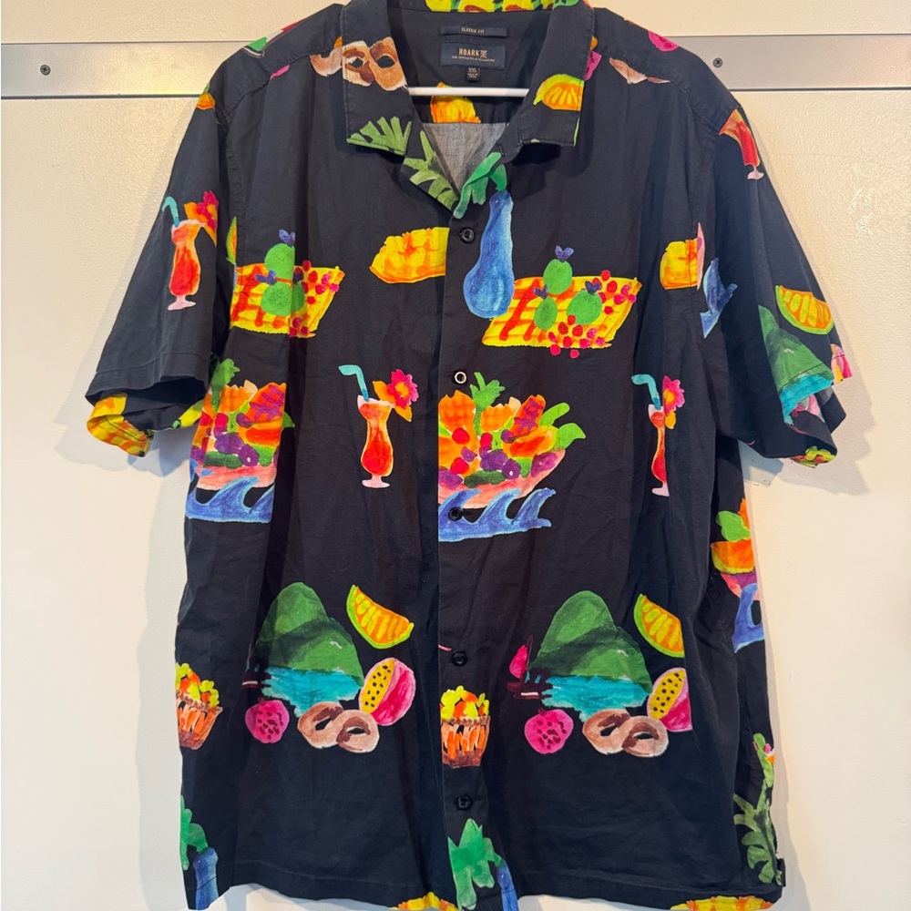 Roark Black Tropical Casual Button Down Short-sleeve Shirt, XXL